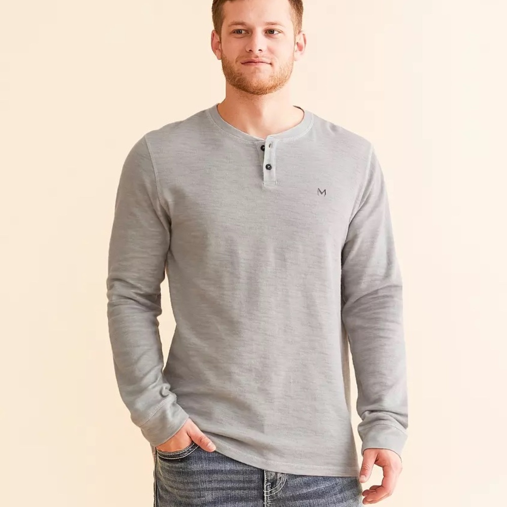 Buckle- Maven SLUB JERSEY HENLEY SZ M Heathered Gray
